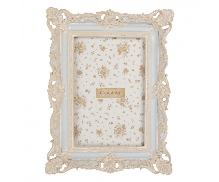 Modrý pastelový fotorámeček s béžovým zdobením - 16*3*21 cm / 10*15 cm Clayre & Eef