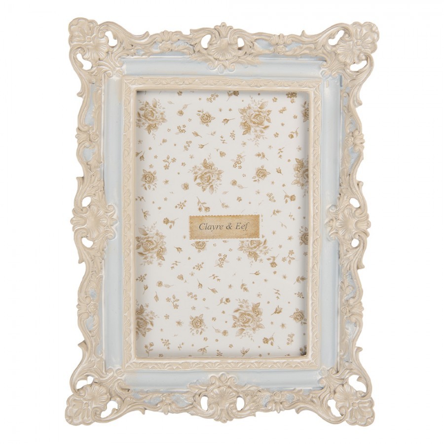 Modrý pastelový fotorámeček s béžovým zdobením - 16*3*21 cm / 10*15 cm