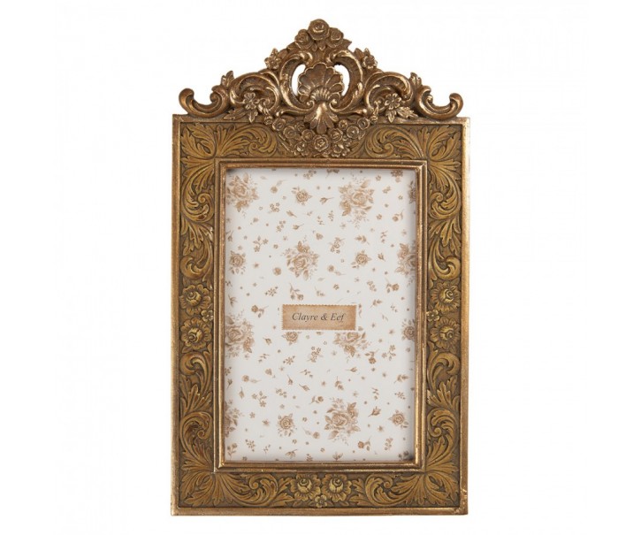 Zlatý antik fotorámeček s květy a ornamenty - 14*2*24 cm / 10*15 cm Clayre & Eef