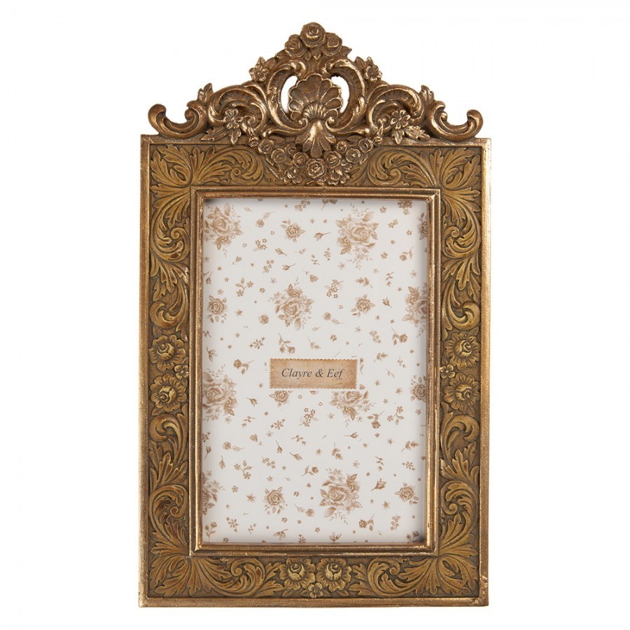 Zlatý antik fotorámeček s květy a ornamenty - 14*2*24 cm / 10*15 cm