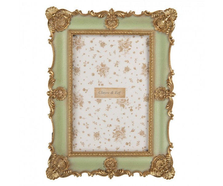 Zelený pastelový fotorámeček se zlatým zdobením - 15*2*21 cm / 10*15 cm Clayre & Eef