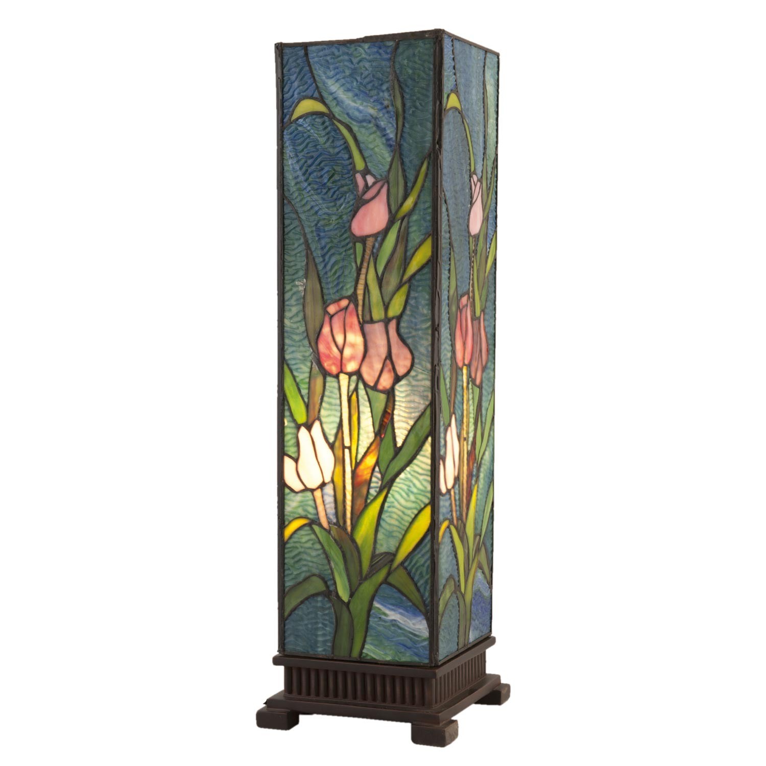 Modrá hranatá stolní lampa Tiffany s tulipány Toulipp - 24*58.5 cm/ 1*60W 5LL-5749