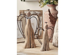 Hnědá dekorace dřevěná figurka anděl Angel Rustic M - 12*3*18 cm