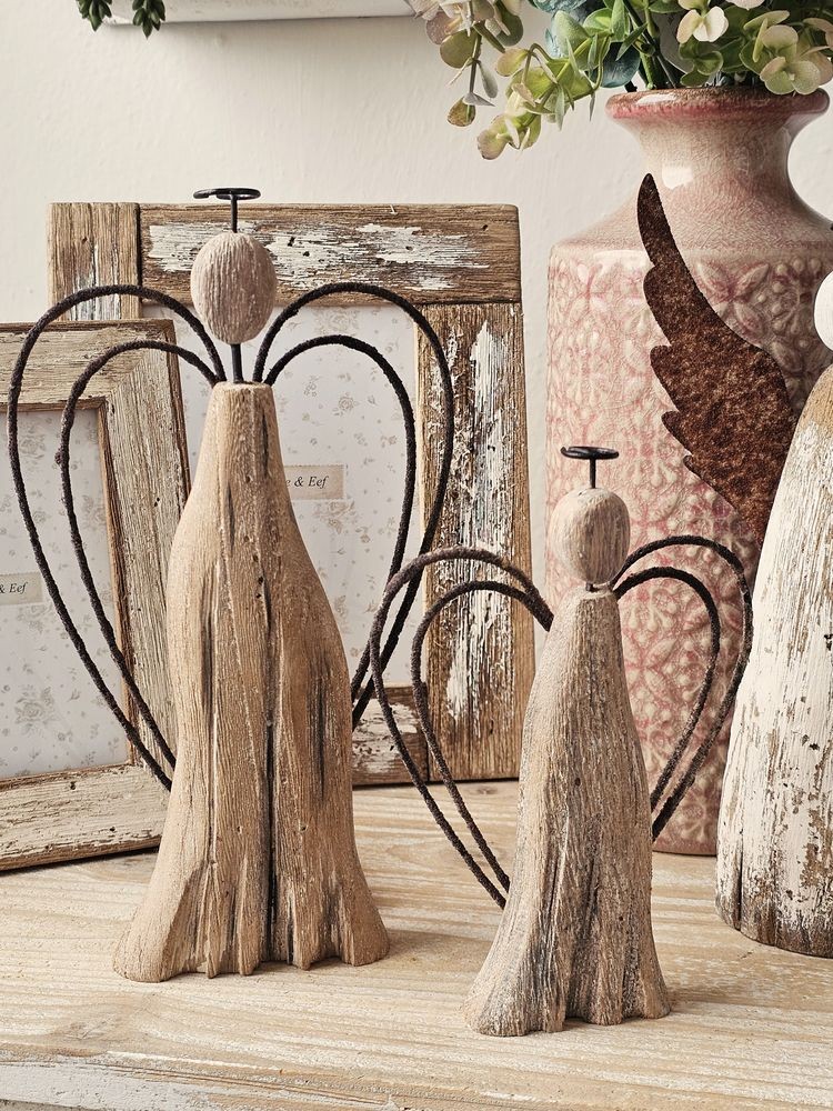 Hnědá dekorace dřevěná figurka anděl Angel Rustic M - 12*3*18 cm