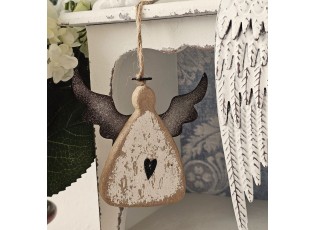 Závěsná dřevěná figurka anděl se srdíčkem Angel Rustic - 10*2*10 cm