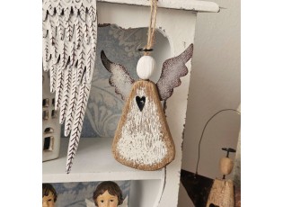 Závěsná dřevěná figurka anděl se srdíčkem Angel Rustic - 9*2*13 cm
