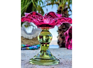 Růžovo-zelený skleněný svícen květina Colorful Garden - Ø 14*11 cm