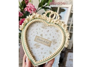 Béžovo-zelený fotorámeček srdce s růžičkami - 16*3*18 cm / 10*15 cm