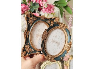 Černo - zlatý fotorámeček s ornamenty růží - 11*2*13 cm / 6*9 cm