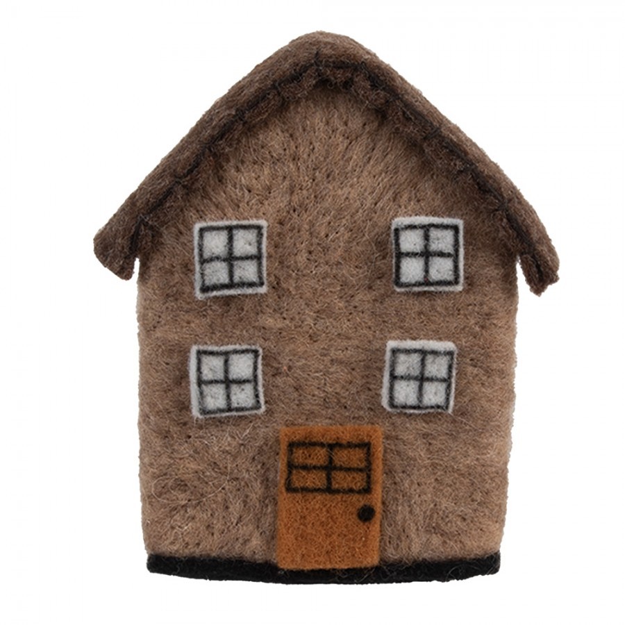 Decorative Figurine House 12x7x14 Cm Brown Felt - 12.0 cm