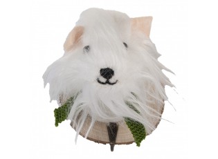 Wall Hook Dog 11x15x14 Cm White Felt - 11.0 cm