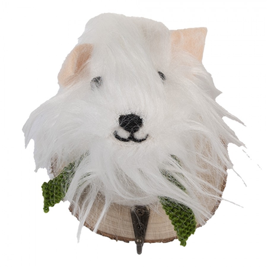 Wall Hook Dog 11x15x14 Cm White Felt - 11.0 cm