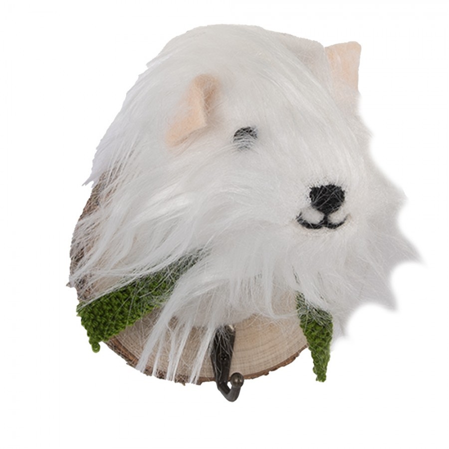 Wall Hook Dog 11x15x14 Cm White Felt - 11.0 cm
