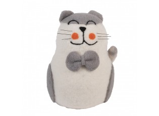 Decorative Figurine Cat 14x14x20 Cm White Felt - 14.0 cm