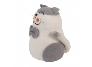 Decorative Figurine Cat 14x14x20 Cm White Felt - 14.0 cm