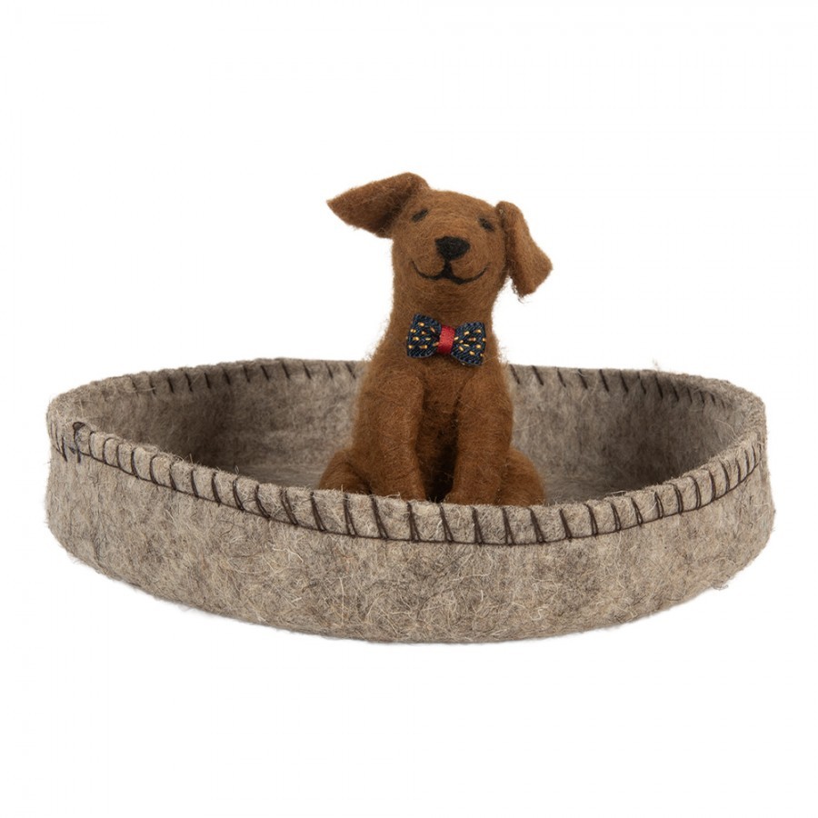 Decorative Bowl ? 19x10 Cm Grey Felt Dog - ? 19*10 cm