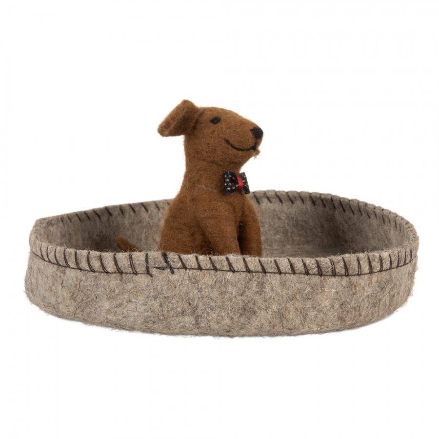 Decorative Bowl ? 19x10 Cm Grey Felt Dog - ? 19*10 cm