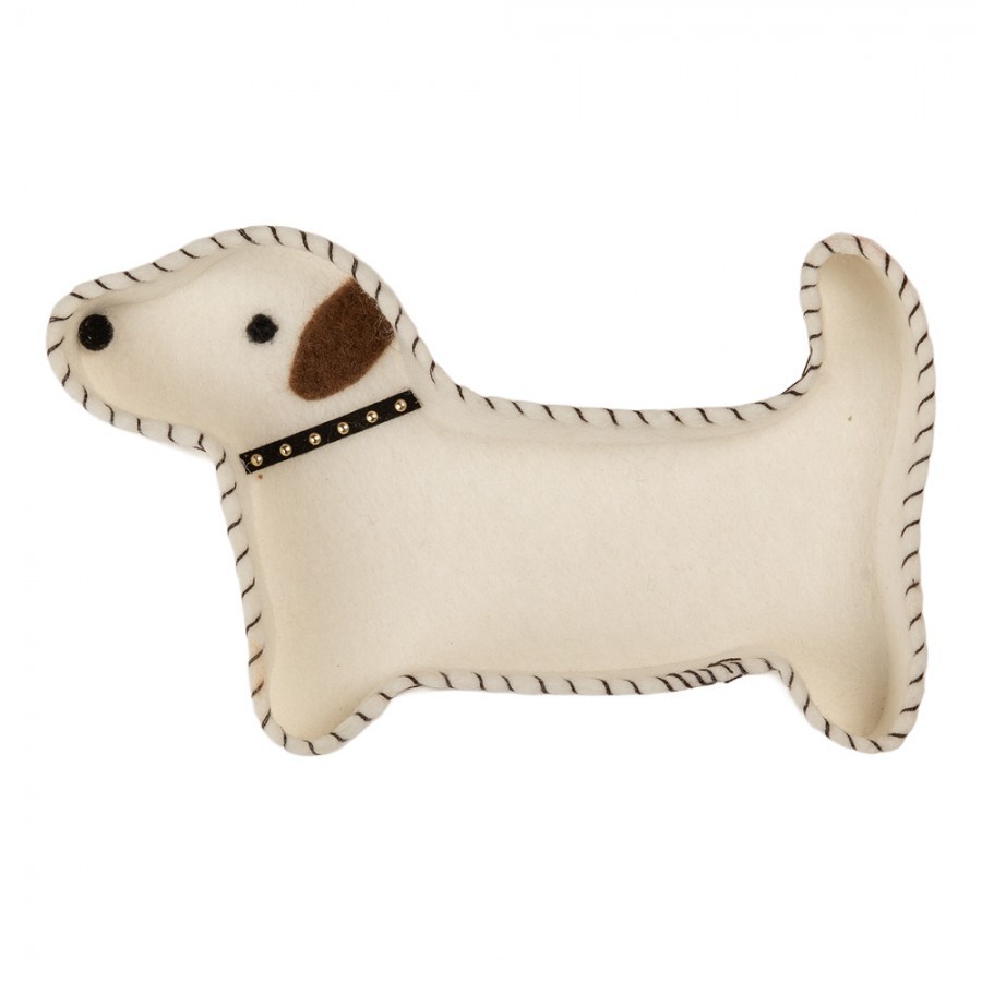 Decorative Bowl Dog 20x13x3 Cm White Felt - 20.0 cm