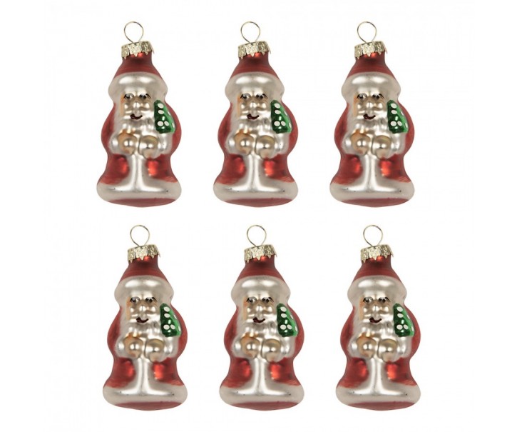 Christmas Ornament Set Of 6 Santa Claus ? 3x35 Cm Red Glass - ? 3*35 cm Clayre & Eef