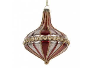 Christmas Bauble ? 9x11 Cm Red White Glass - ? 9*11 cm