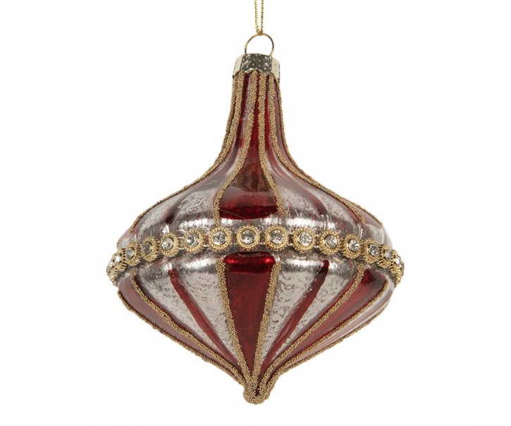 Christmas Bauble ? 9x11 Cm Red White Glass - ? 9*11 cm Clayre & Eef