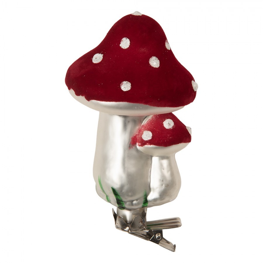 Vánoční skleněná ozdoba muchomůrka na klipu - Ø 6*11 cm 6GL5307