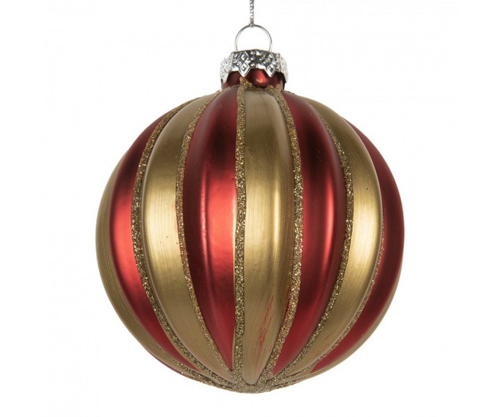 Christmas Bauble ? 8x8 Cm Red Gold Colored Glass - ? 8*8 cm Clayre & Eef