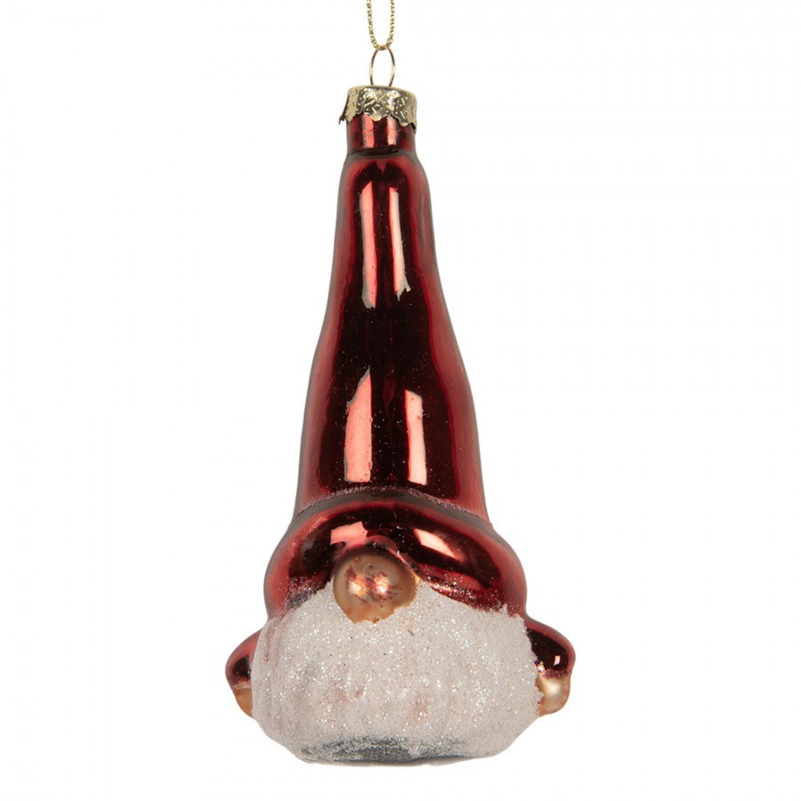 Christmas Ornament Gnome 6x5x13 Cm Red Glass - 6.0 cm
