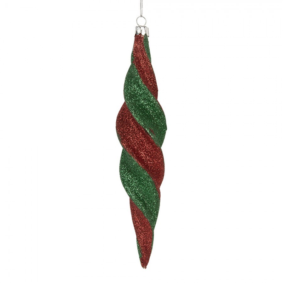 Christmas Bauble ? 5x22 Cm Red Green Glass - ? 5*22 cm