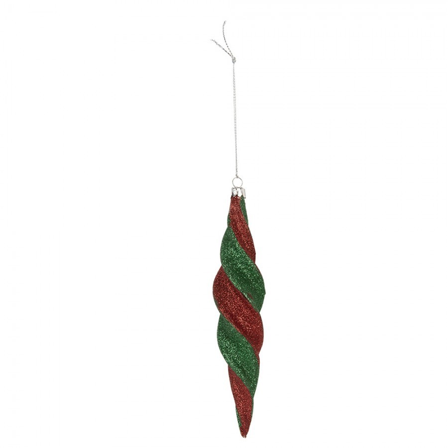 Christmas Bauble ? 5x22 Cm Red Green Glass - ? 5*22 cm