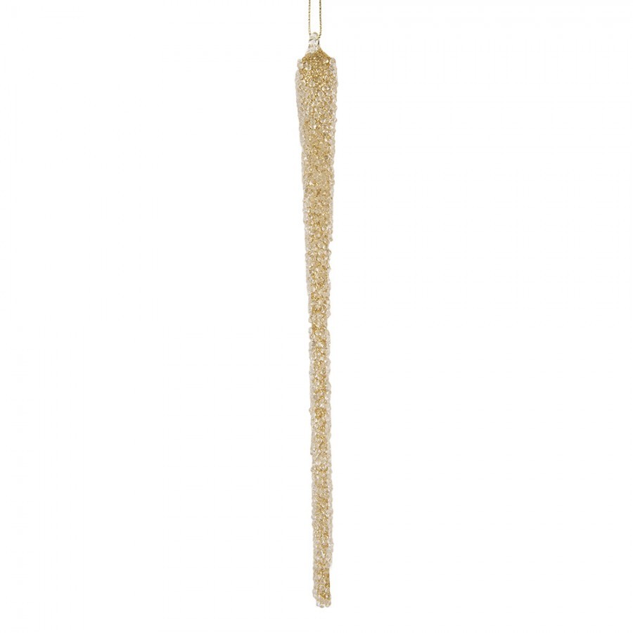 Christmas Ornament Icicle ? 2x25 Cm Gold Colored Glass - ? 2*25 cm