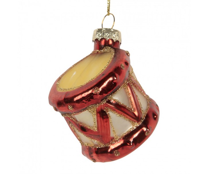 Christmas Ornament Drum ? 4x5 Cm Red Glass - ? 4*5 cm Clayre & Eef