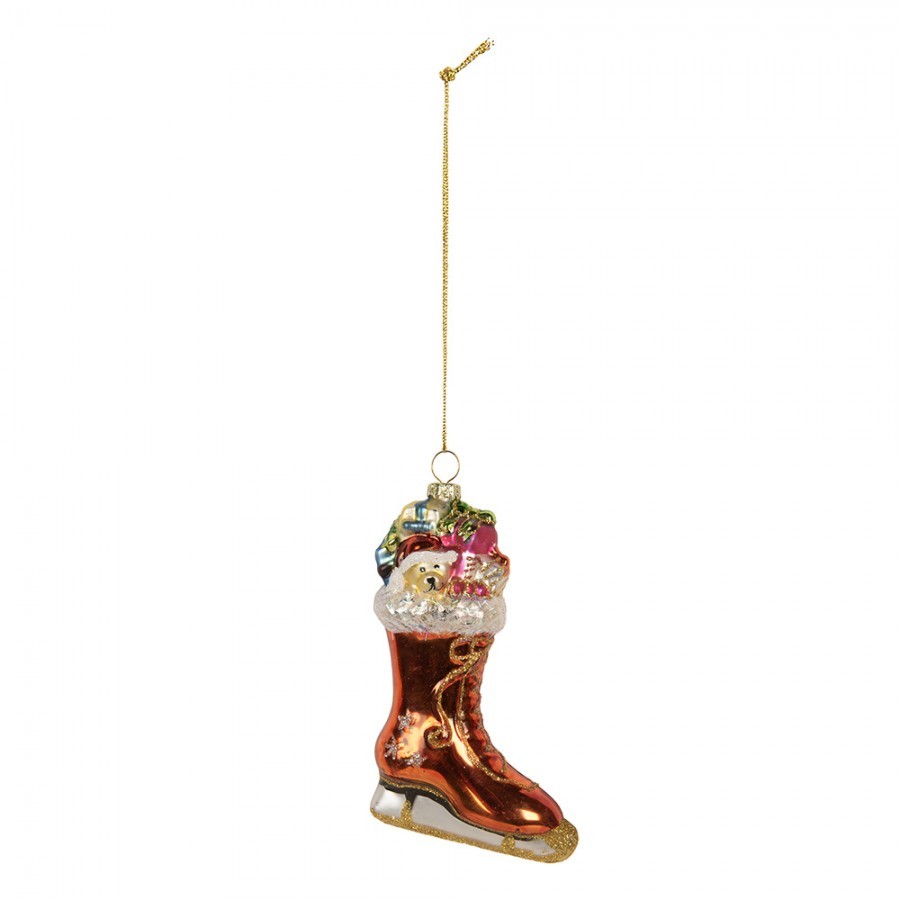 Christmas Ornament Boots 8x4x13 Cm Orange Glass - 8.0 cm Clayre & Eef Christmas Ornament Boots 8x4x13 Cm Orange Glass - 8.0 cm Clayre & Eef