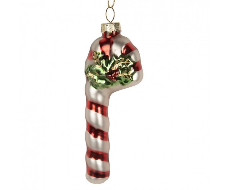 Vánoční skleněná závěsná ozdoba lízátko Candy Cane - 4*3*2 cm Clayre & Eef