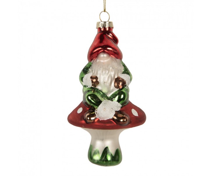 Christmas Ornament Gnome 7x6x13 Cm Red Glass - 7.0 cm Clayre & Eef