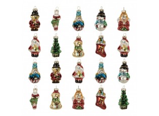 Set 20ks vánoční skleněná ozdoba stromek sněhulák Santa - 28*20*4 cm