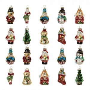 Set 20ks vánoční skleněná ozdoba stromek sněhulák Santa - 28*20*4 cm