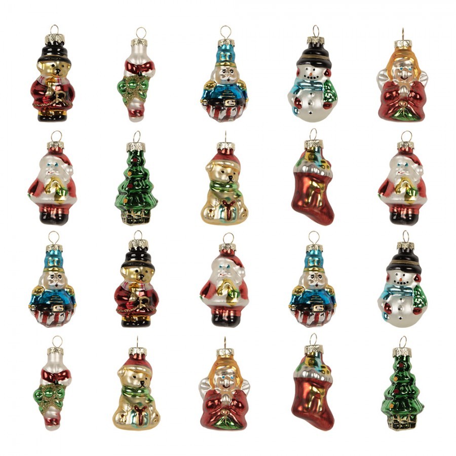 Set 20ks vánoční skleněná ozdoba stromek sněhulák Santa - 28*20*4 cm