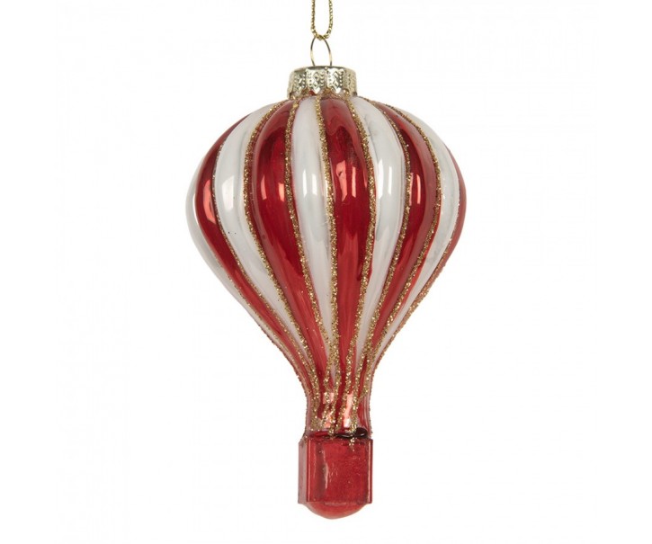 Christmas Ornament Hot Air Balloon ? 6x9 Cm Red Glass - ? 6*9 cm Clayre & Eef