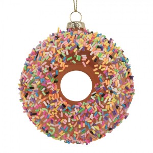Vánoční skleněná závěsná ozdoba hnědý donut - Ø 10*4 cm
