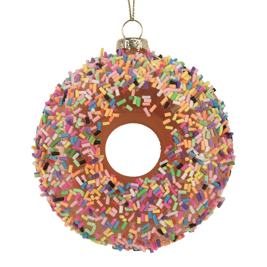 Vánoční skleněná závěsná ozdoba hnědý donut - Ø 10*4 cm
