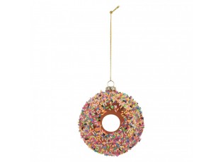 Vánoční skleněná závěsná ozdoba hnědý donut - Ø 10*4 cm