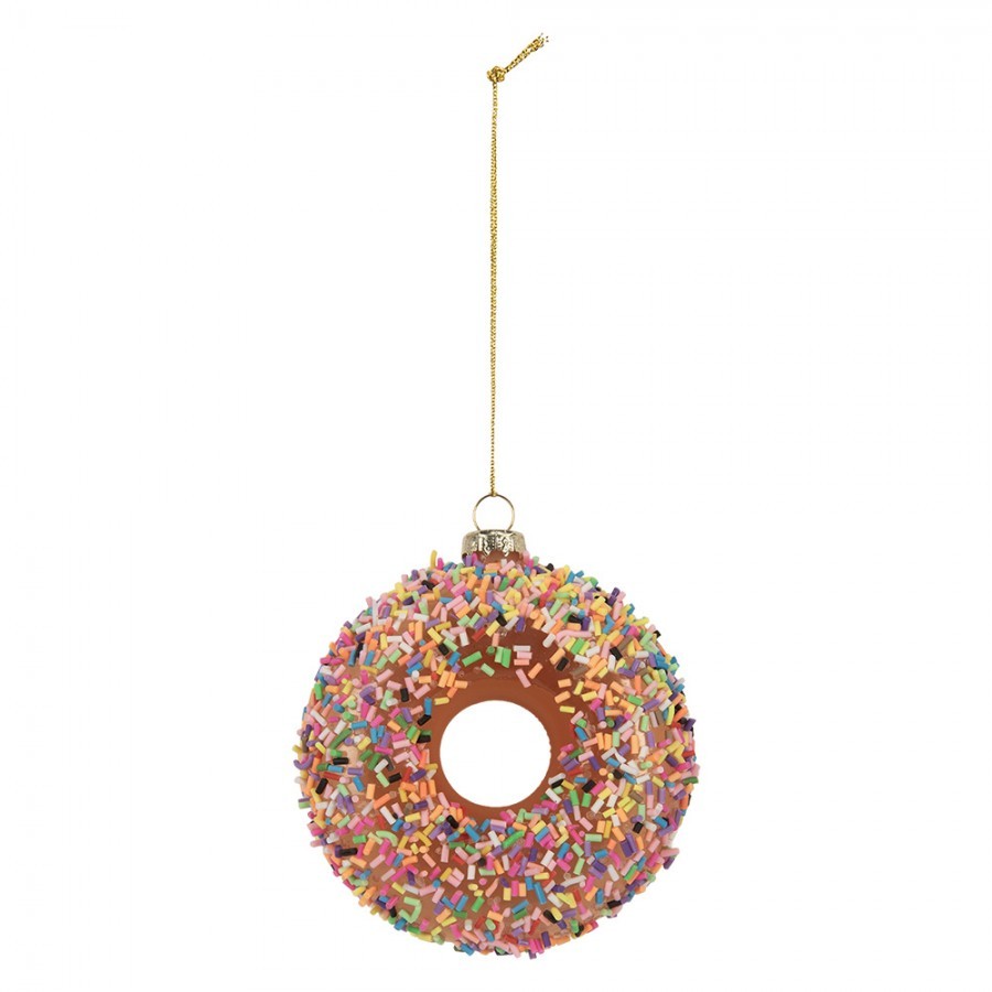 Vánoční skleněná závěsná ozdoba hnědý donut - Ø 10*4 cm