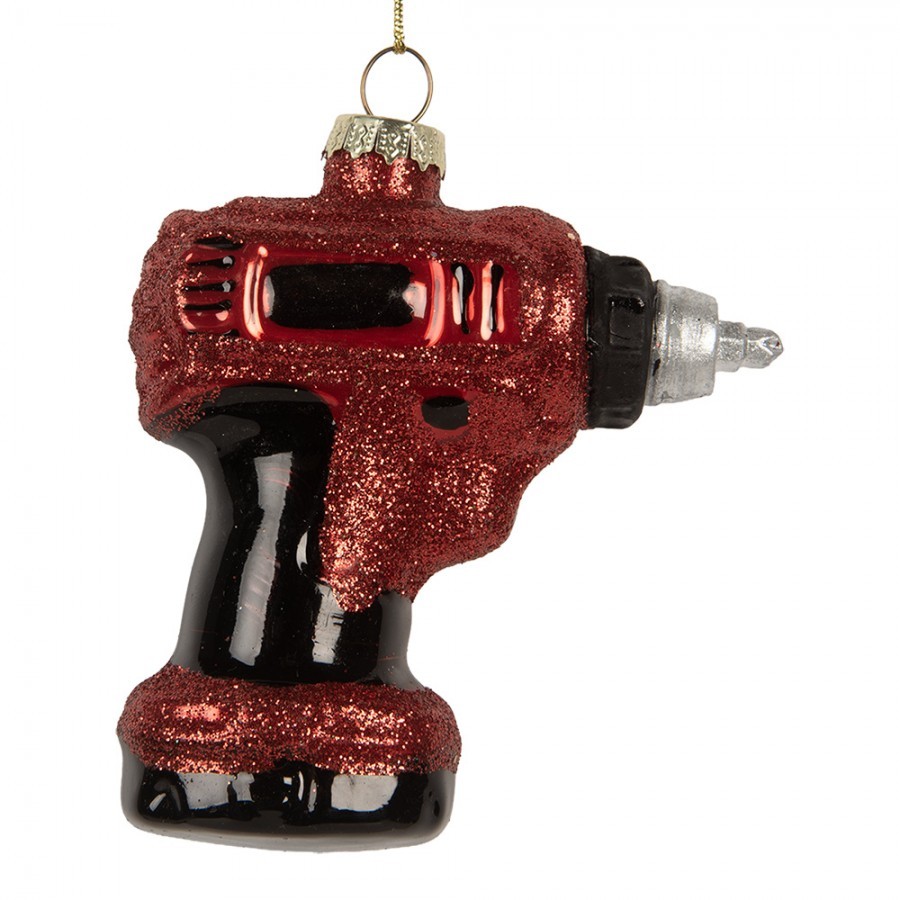 Červená skleněná vánoční ozdoba vrtačka Handy Worker - 9*4*10 cm Clayre & Eef Červená skleněná vánoční ozdoba vrtačka Handy Worker - 9*4*10 cm Clayre & Eef