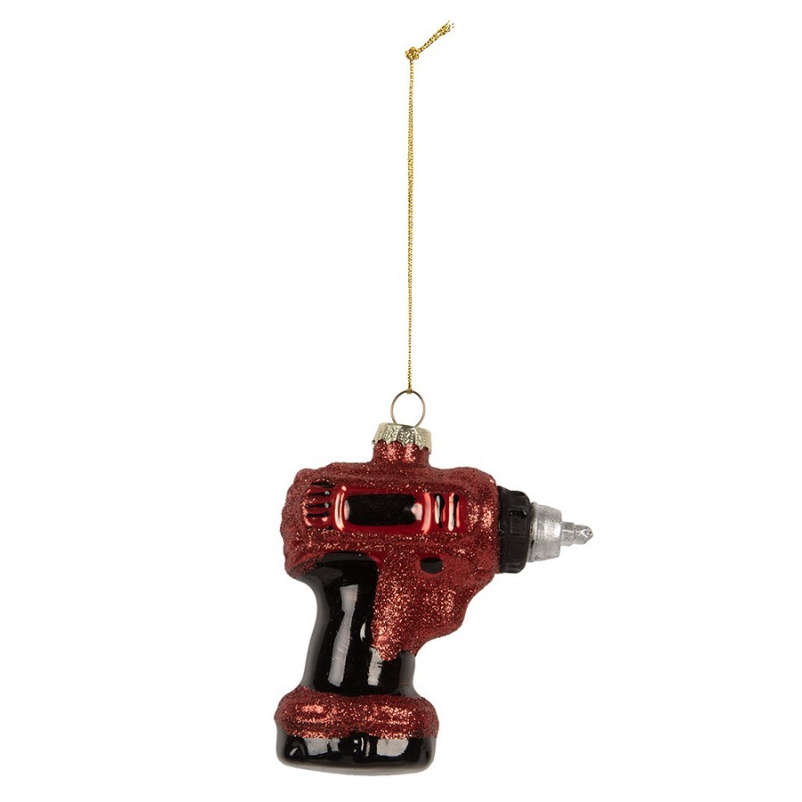Červená skleněná vánoční ozdoba vrtačka Handy Worker - 9*4*10 cm