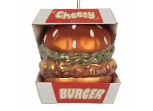 Vánoční skleněná závěsná ozdoba hamburger - 7*7*8 cm