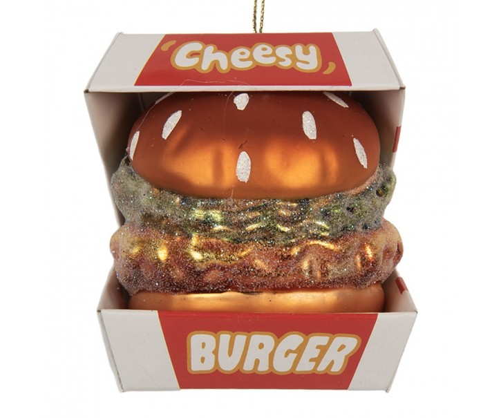 Vánoční skleněná závěsná ozdoba hamburger - 7*7*8 cm Clayre & Eef