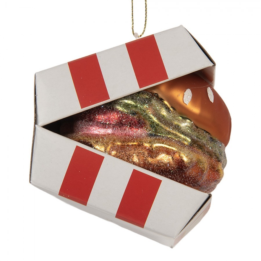Vánoční skleněná závěsná ozdoba hamburger - 7*7*8 cm