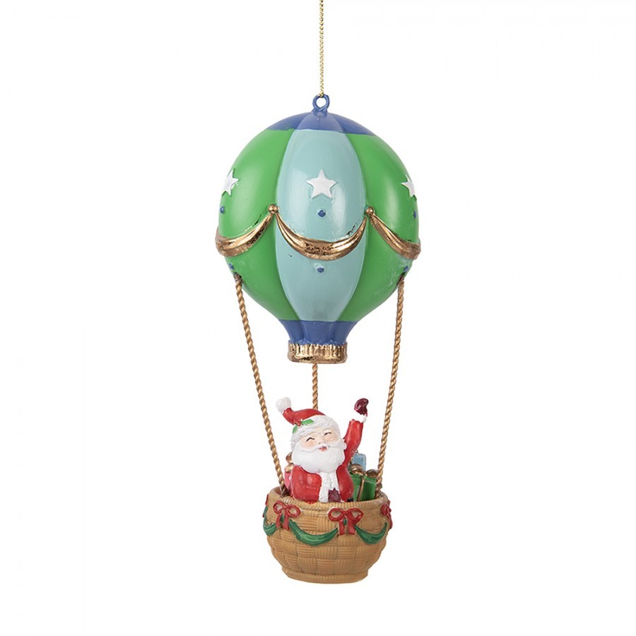Christmas Ornament Hot Air Balloon ? 8x18 Cm Green Plastic - ? 8*18 cm