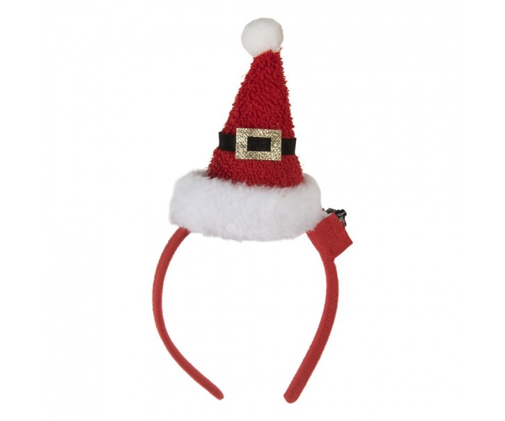 Červená vánoční svítící čelenka s čepicí Santa - 12*7*27 cm Clayre & Eef